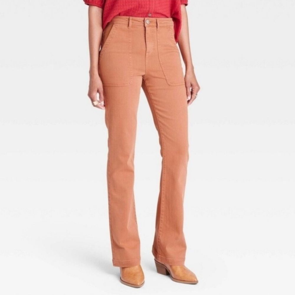 Knox Rose High Rise Anywhere Flare Pant Rust Orange Brown Stretch Size 6